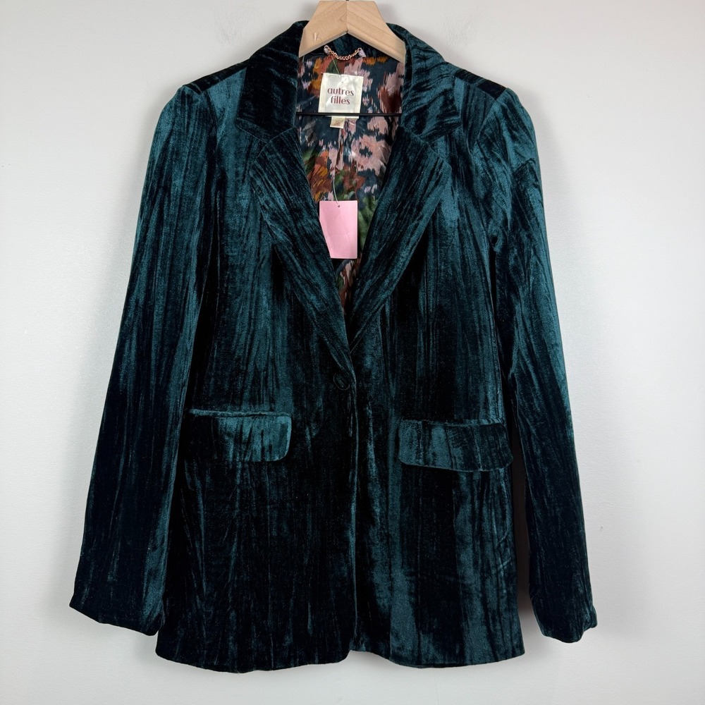 Autres Filles Blazer Women S Green Crushed‎ Velvet Lined Forest Fairy Boho NWT